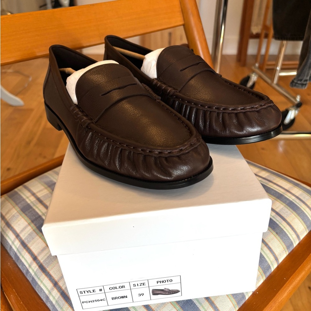 Women's Brown Leather Penny Loafers - Classic Slip-On Flats - Picture 4 of 4